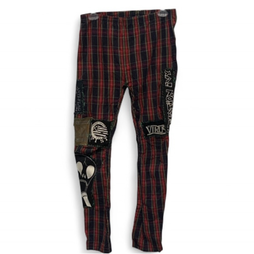 Vintage Punk Red Plaid Band Patches Custom Pants